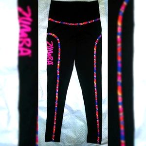 Zumba High Waisted Piped Ankle Leggings size Small Spicy Black Excellent